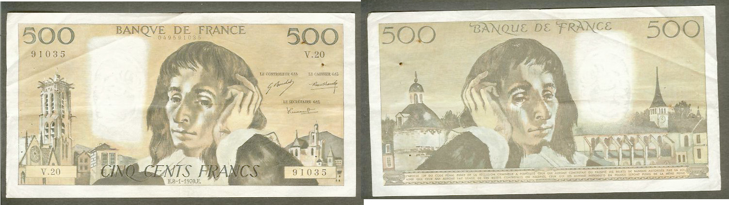 500 francs Pascal 8/1/1970 VF+5